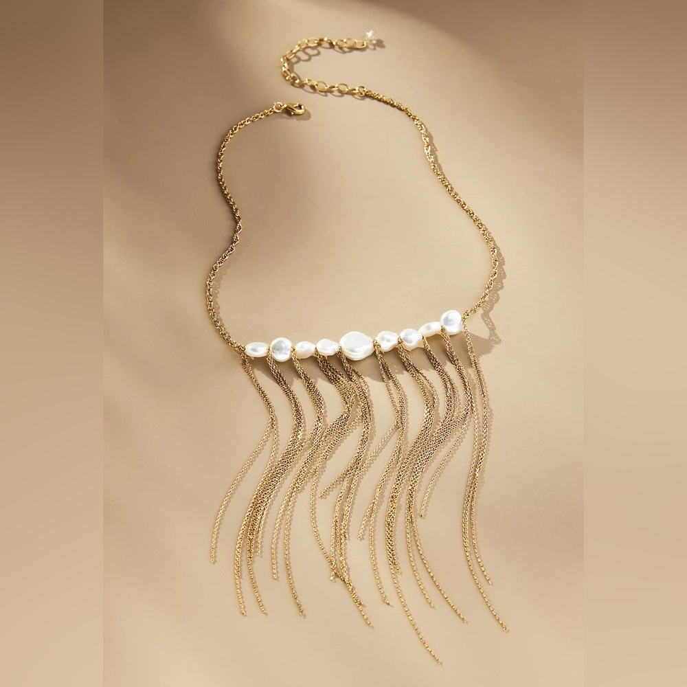 🧁SALE🍡 Anthropologie Gold and Pearl Fringe Necklace